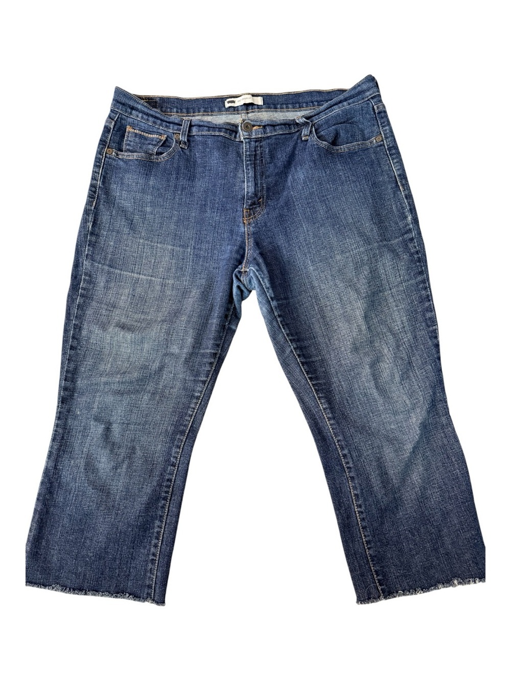 Levis cropped plus size Denim Jeans raw hem wide leg boot cut western casual 33